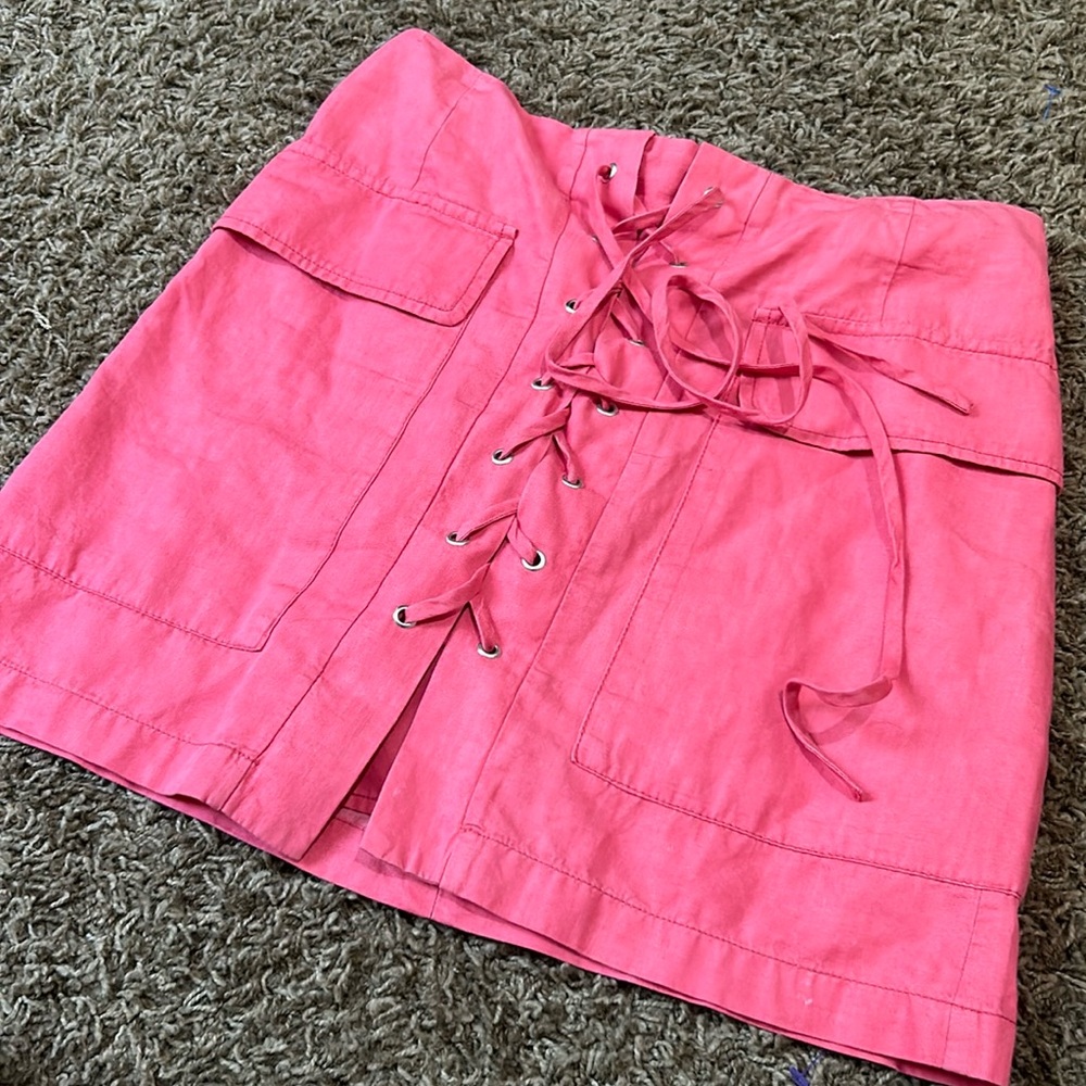 1250C Pink Lace Up Cargo Mini Skirt Size Small
